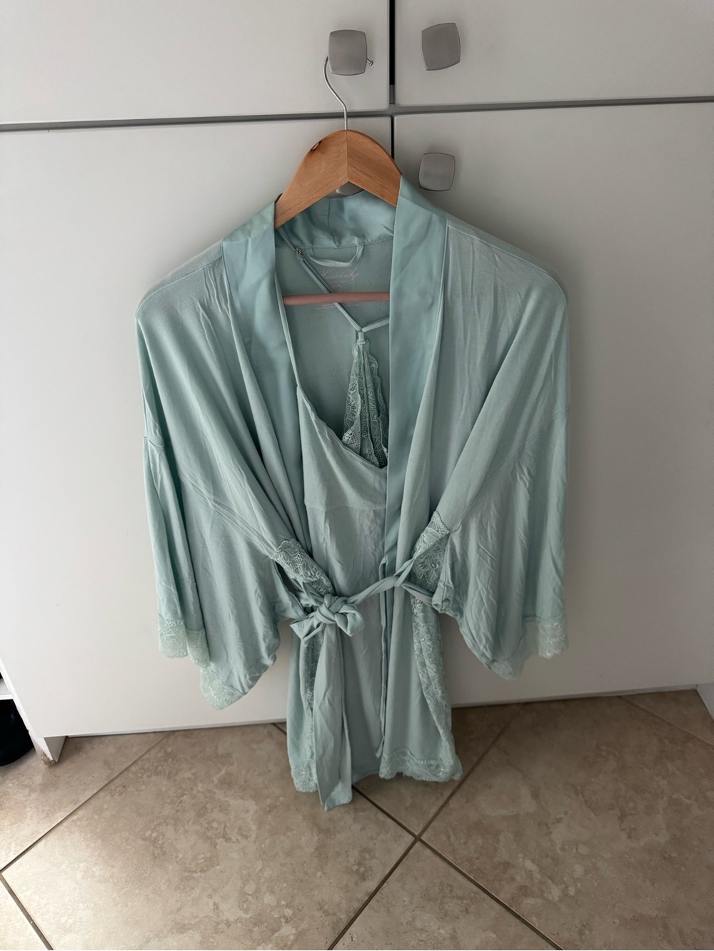 Light Blue Lace-Trim Robe and Chemise Set - Women's Intimates